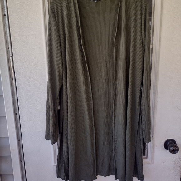 Splash Plus Women's Avocado Rib Knit Long Open Front Cardigan, Size 2X - Picture 3 of 8